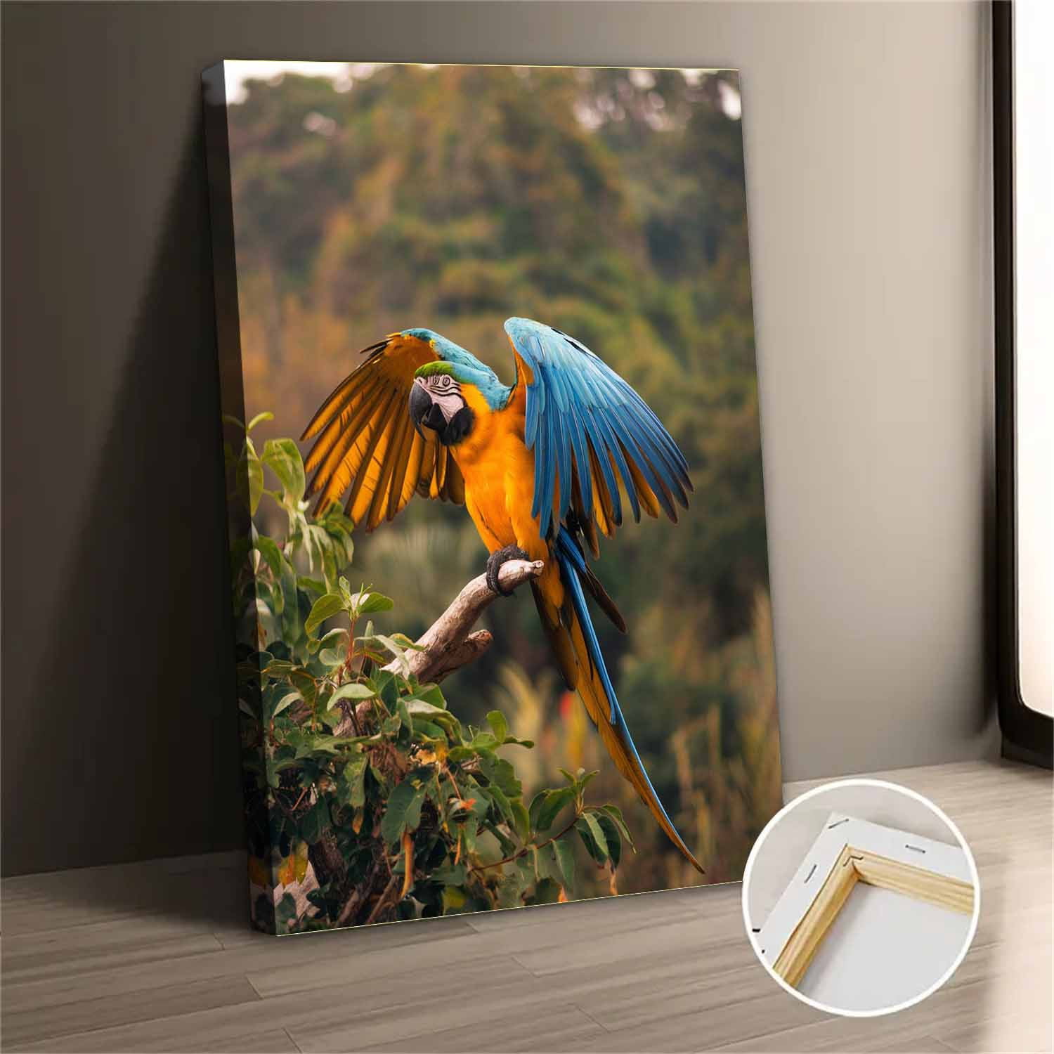 Vintage Abstract Blue Gold Macaw Canvas Wall Art Print for Bedroom ...