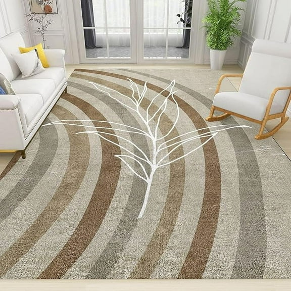 Vintage Abstract Boho Rainbow Area Rug, Brown Stripes Indoor Non-Slip Kids Rugs, With Anti-Slip Backing Washable Indoor Carpet For Living Room Bedroom Study Dining Room 3 x 5ft