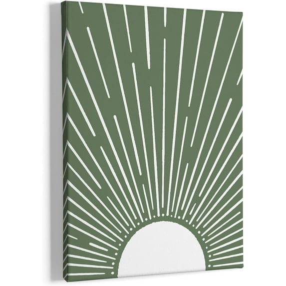 Vintage Abstract Boho Sun Framed Canvas Painting Wall Art Decor, Bohemia Boho Sunrise Sunshine Wall Art Artwork Home Decoration For Living Room Yoga Bedroom Bathroom 11x14 Inch (green)