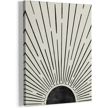Vintage Abstract Boho Sun Framed Canvas Painting Wall Art Decor, Bohemia Boho Sunrise Sunshine Wall Art Artwork Home Decoration For Living Room Yoga Bedroom Bathroom 11x14 Inch (Black)