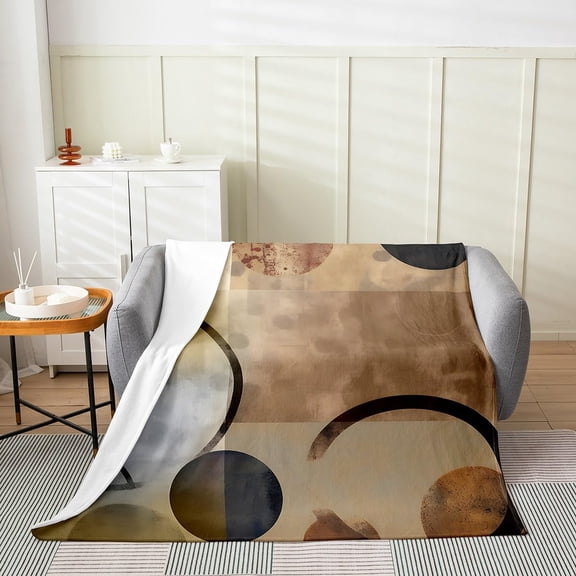 Vintage Abstract Circle Flannel Fleece Throw Blanket Messy Rust All Season Bed Blanket for Sofa Couch KidsModern Grunge Art Fuzzy Blanket Retro Brown Yellow Plush Blanket Baby 30"x40" Plush Blanket