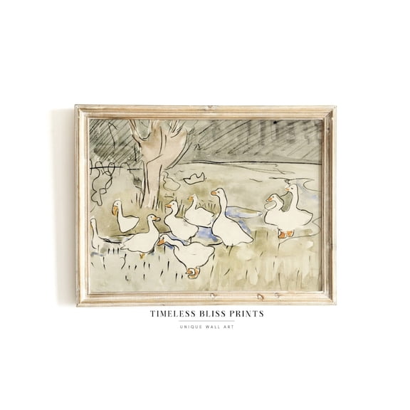 Vintage Abstract Ducks Print Abstract White Duck Printable Nursery Wall Art Antique Printable Goose Wall Decor Poster Decor, Unframed Poster Size 8x12 F03.1.22l33
