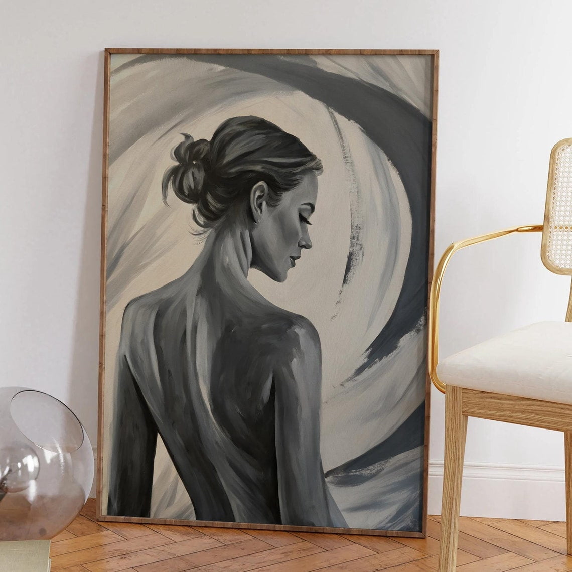 Vintage Abstract Female Figure Print, Modern Minimal Bathroom Wall ...