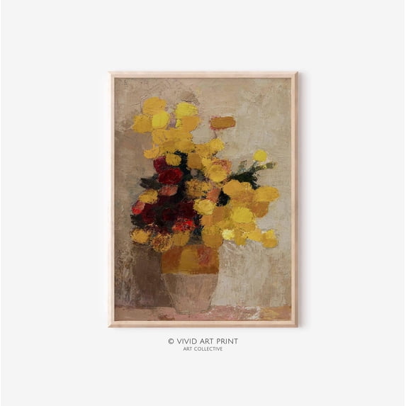 Vintage Abstract Floral Still Life Cottage Core Modern Wall Art ...