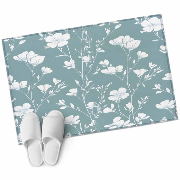Vintage Abstract Flower Area Rug 2x3ft Retro White Floral Teal Texture Non-Slip Washable Square Rugs Soft Felt Indoor Floor Mat for Bedroom Kitchen Living Room Bathroom