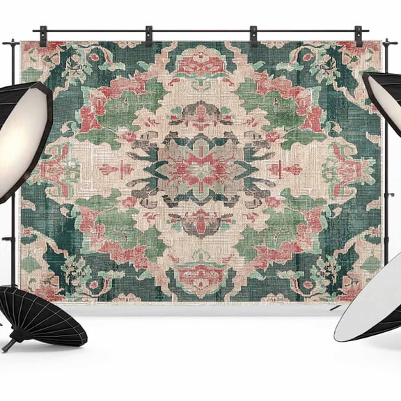 Vintage Abstract Flowers Backdrop for Photography, Red Green Medieval National Style Photo Backdrop Portrait Background Party Banner Photo Backgrounds for Studio Booth Props, 10x8ft