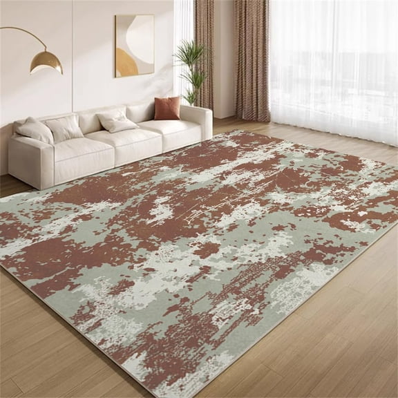 Vintage Abstract Grunge Art Area Rugs, Rust Brown Carpet, Washable Non Slip Low Pile Soft Rug for Living Room Bedroom Office Decor Mat 5x8ft