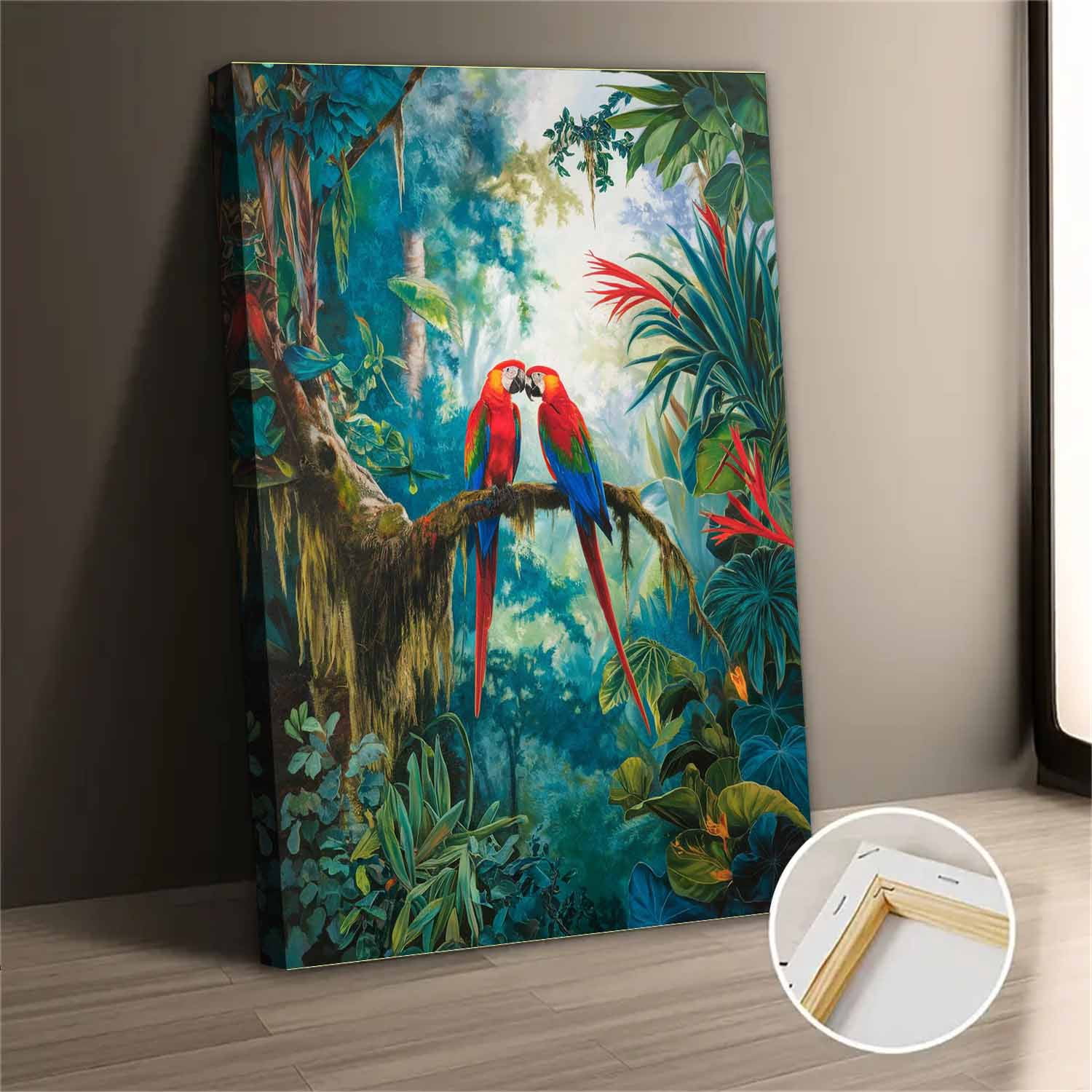 Image showcasing Vintage Abstract Macaw Canvas Wall Art Print for Bedroom Living Room ...