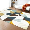 thumbnail image 1 of Vintage Abstract Mid-Century Geometric Line Art Area Rug, Modern Brown Blue Yellow Indoor Rug, Anti-Slip Washable Easy Clean Carpet For Living Room Bedroom Kitchen Entryway 1x2ft, 1 of 6