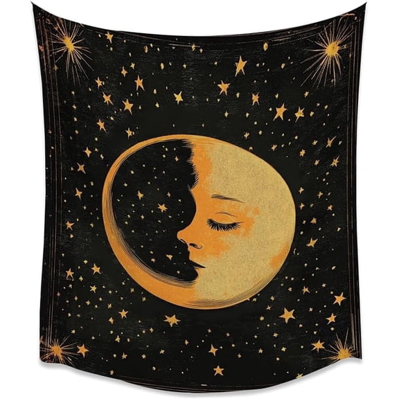 Vintage Abstract Moon Night Sky Celestial Wall Tapestry, Dark Aesthetic Wall Hanging Art for Bedroom Dorm Living Room, White, 30 x 40 Inch