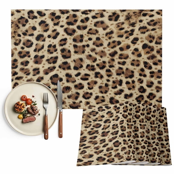 Vintage Abstract Placemat of 1 PC, Leopard Print Texture Animal Skin Table Mats Washable Heat-Resistant Non-Slip Place Mats for Kitchen Dinner Table Indoor Outdoor Decor,13x19 Inch Brown