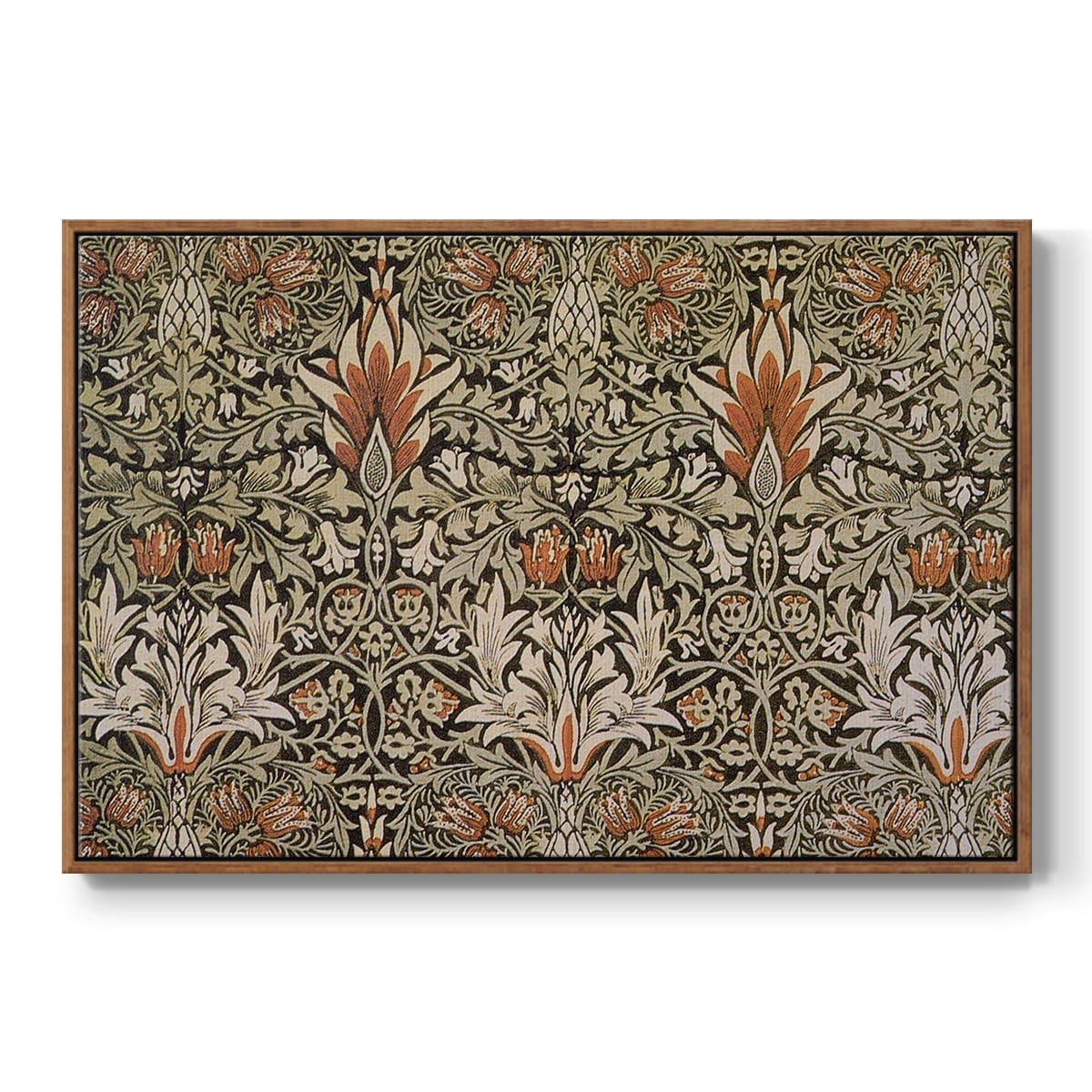 Vintage Abstract Print-LVI Framed in Walnut Wood Gallery Wrapped Canvas 25 in. x 37 in.
