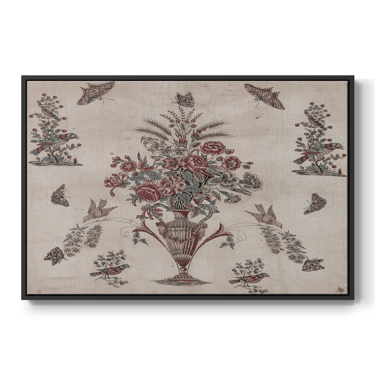 Vintage Abstract Print-V Framed in Black Wood Gallery Wrapped Canvas 25 in. x 37 in.