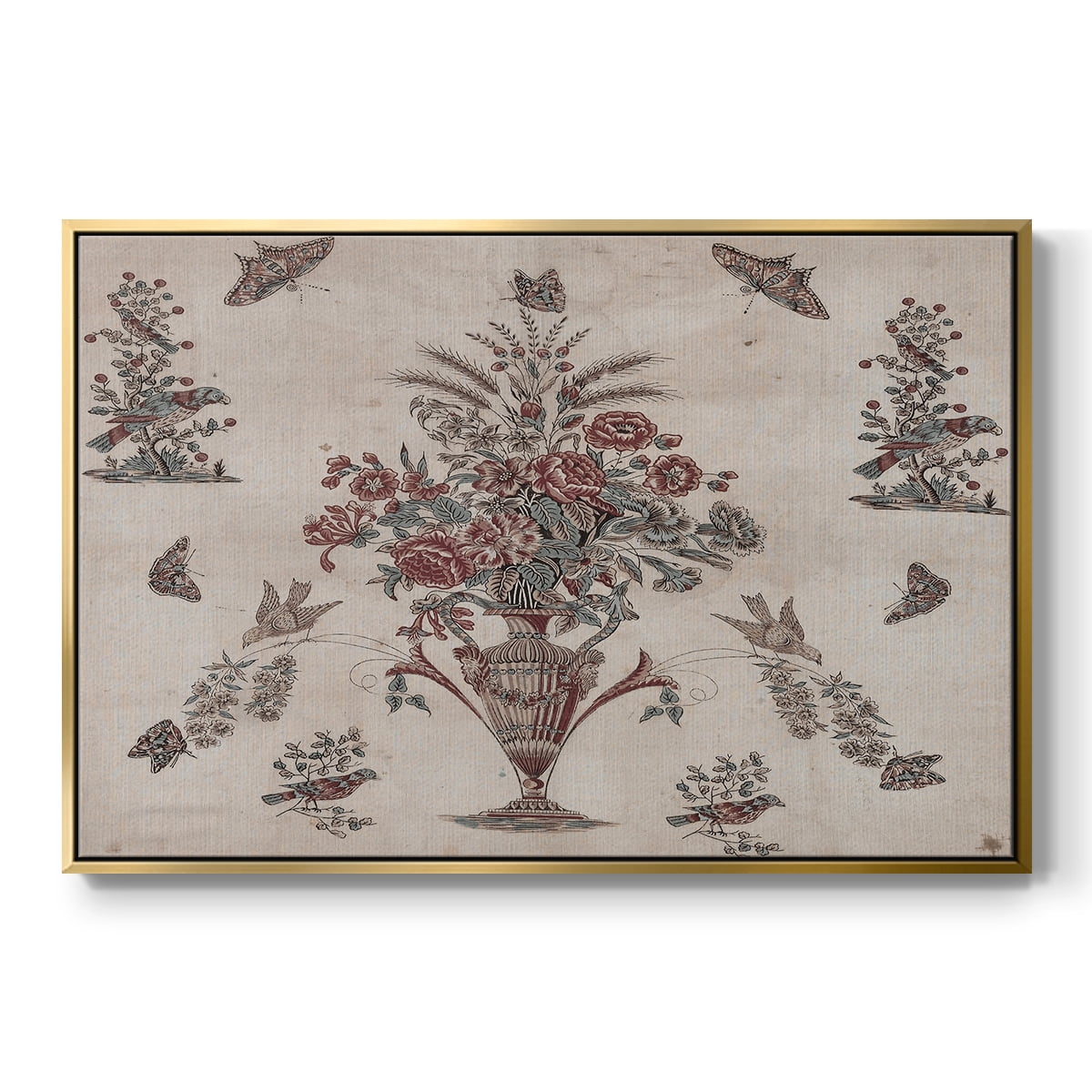 Vintage Abstract Print-V Framed in Gold Wood Gallery Wrapped Canvas 17 in. x 25 in.