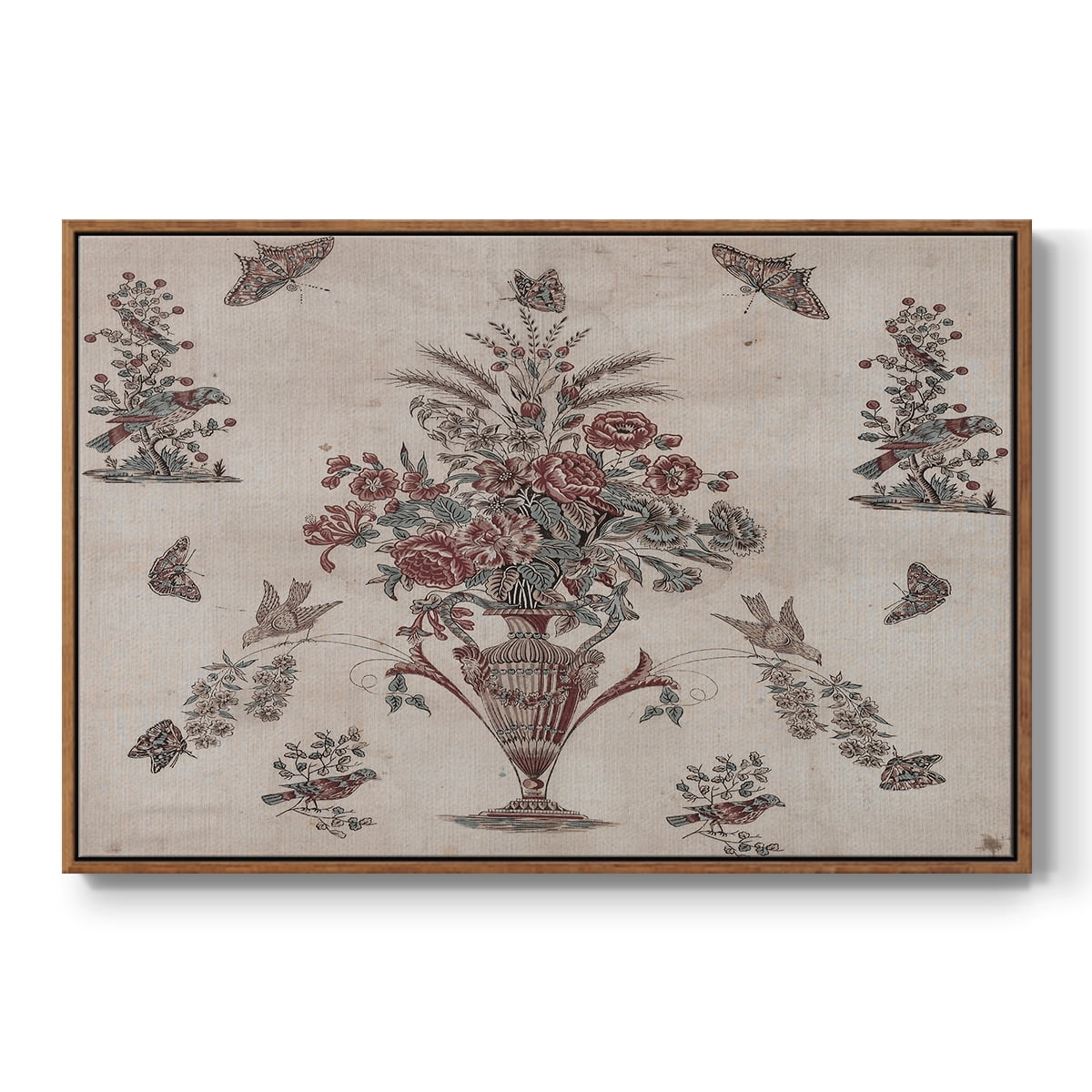 Vintage Abstract Print-V Framed in Walnut Wood Gallery Wrapped Canvas 25 in. x 37 in.