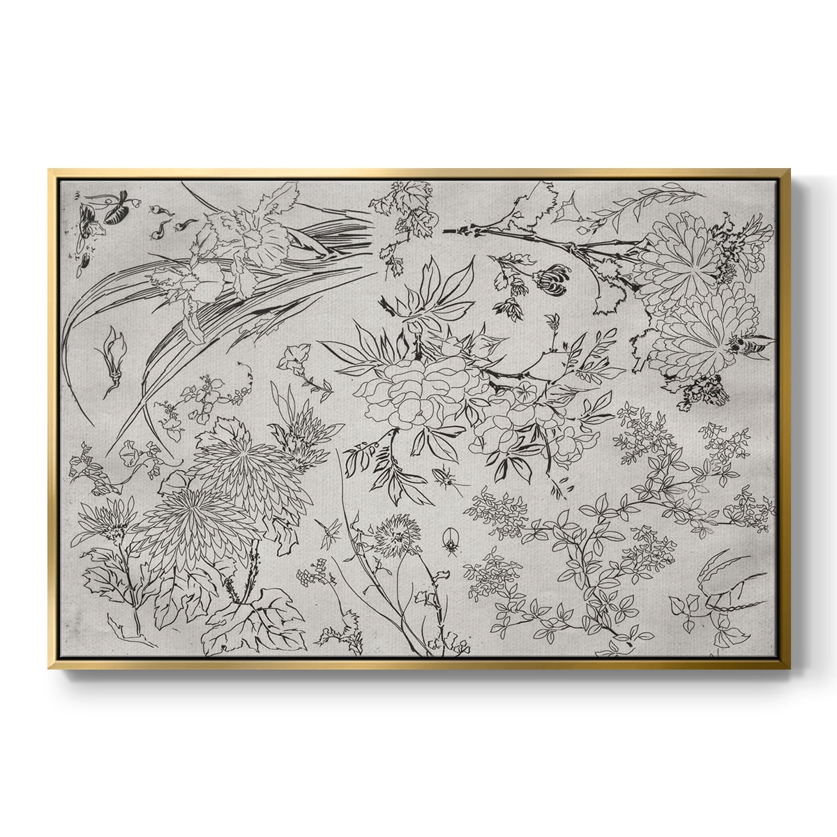 Vintage Abstract Print-XVI Framed in Gold Wood Gallery Wrapped Canvas 25 in. x 37 in.