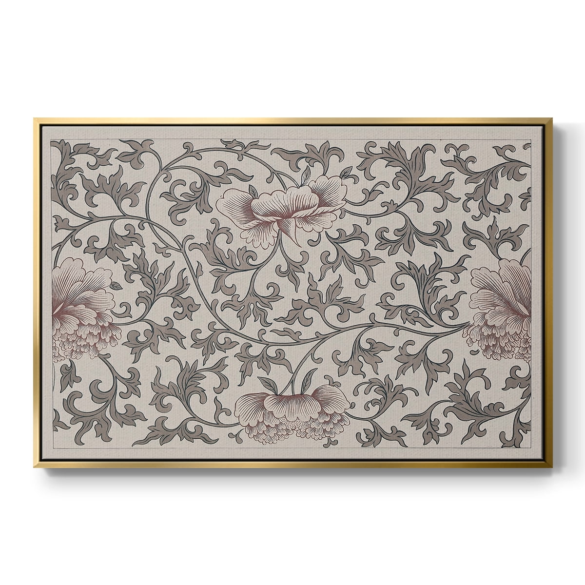 Vintage Abstract Print-XVII Framed in Gold Wood Gallery Wrapped Canvas 25 in. x 37 in.