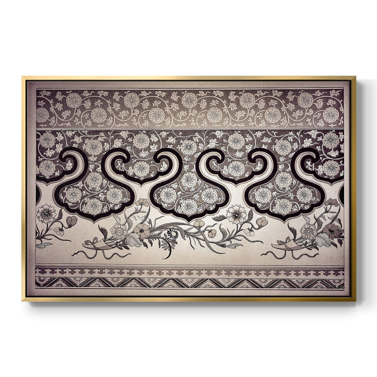 Vintage Abstract Print-XXV Framed in Gold Wood Gallery Wrapped Canvas 17 in. x 25 in.