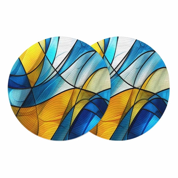 Vintage Abstract Round 13 Inch Placemats Set of 2, Ombre Stained Glass Texture Aesthetic Art HeatResistant Non Slip Place Mats for Dining Table, Wipeable Braided Kitchen Table Mats for Housewarming