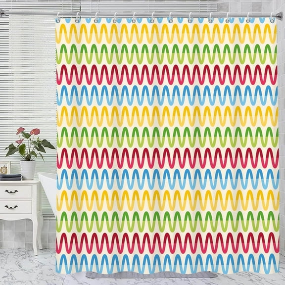 Vintage Abstract Shower Curtain Colorful Groovy Waves Stripes Geometric Shower Curtains 72''x72''