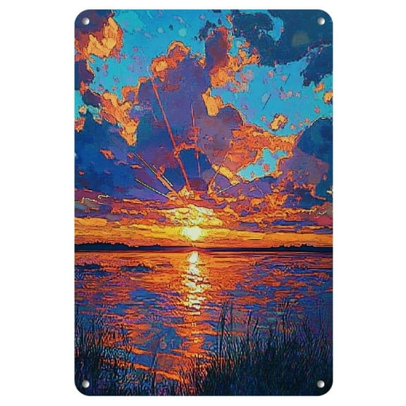 Vintage Abstract Sunrise/Sunset Art Poster - 8x12" Metal Tin Sign for Home, Cafe, or for Man Cave Decor, Metal Outdoor Decor