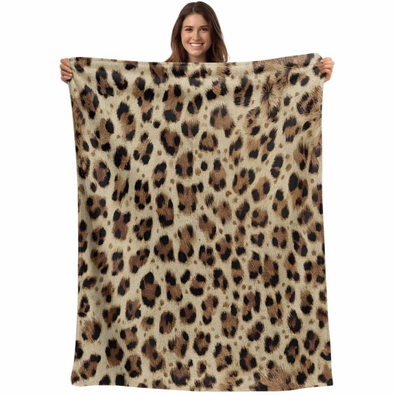 Vintage Abstract Throw Blankets, Leopard Print Texture Animal Skin Soft Fleece Blanket Decorative for Home Sofa Couch Chair Living Bedroom, 40x50 inches, Brown