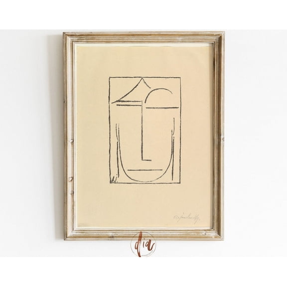 Vintage Abstract Wall Art, Abstract Drawing, Eclectic Gallery Wall Print, Antique Sketch, Face Line Art, Neutral Wall Arts Wall Art, Modern Wall Decor, 16x24 UNFRAMED