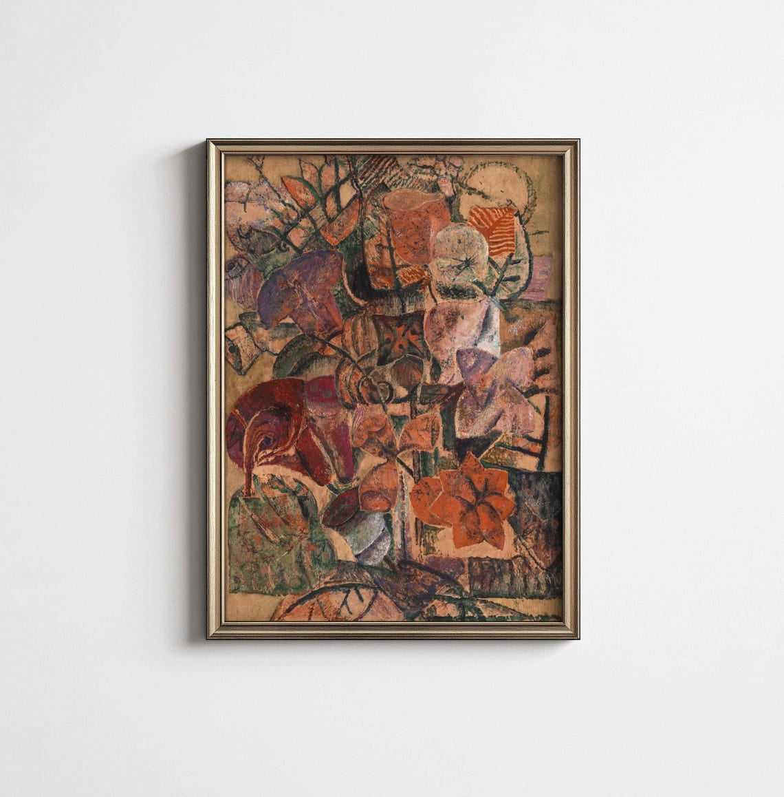 Vintage Abstract Wall Art Print, Colorful Cubist Inspired, Retro Floral ...