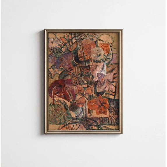 Vintage Abstract Wall Art Print, Colorful Cubist Inspired, Retro Floral ...