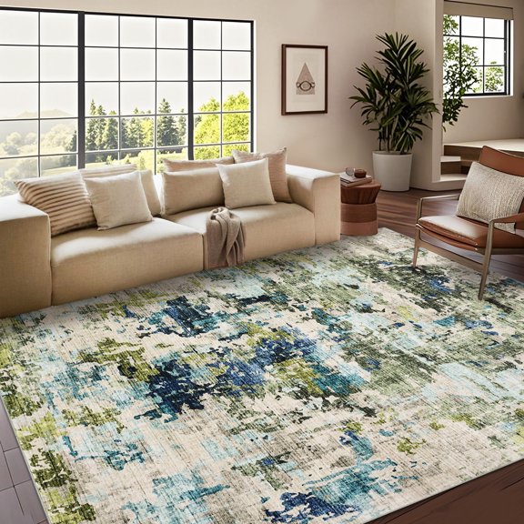 Vintage Abstract Washable Area Rug with Non-Slip Backing, Ultra-Thin Soft Large Rug for Living Room, Bedroom, Dining Room
