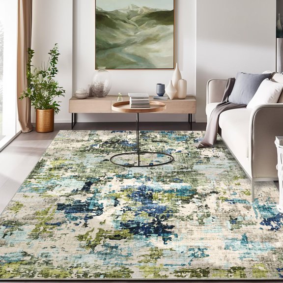 Vintage Abstract Washable Area Rug with Non-Slip Backing, Ultra-Thin Soft Large Rug for Living Room, Bedroom, Dining Room