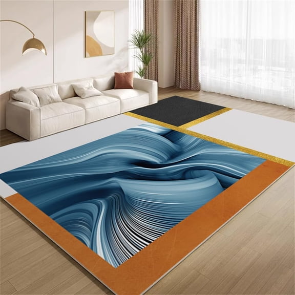 Vintage Abstract Waves Area Rugs Funky Patchwork Texture Rugs Ultra Soft Non Slip Washable Carpet for Living Room Bedroom Study Office Hallway 5ftx8ft