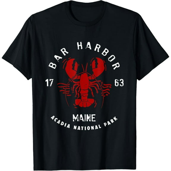 Vintage Acadia National Park Bar Harbor Maine Lobster Funny T-ShirtMen's and women's short-sleeved pure cotton shirts