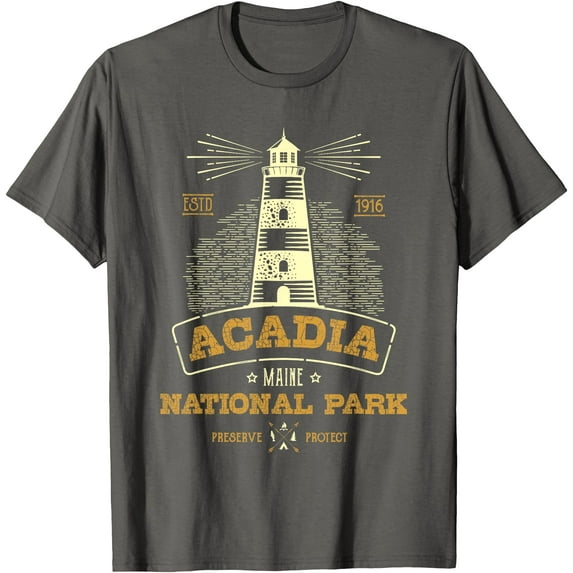 Vintage Acadia National Park Lighthouse Unisex T-Shirt for Men Women Kids Toddler,Charcoal Color,Size 3XL