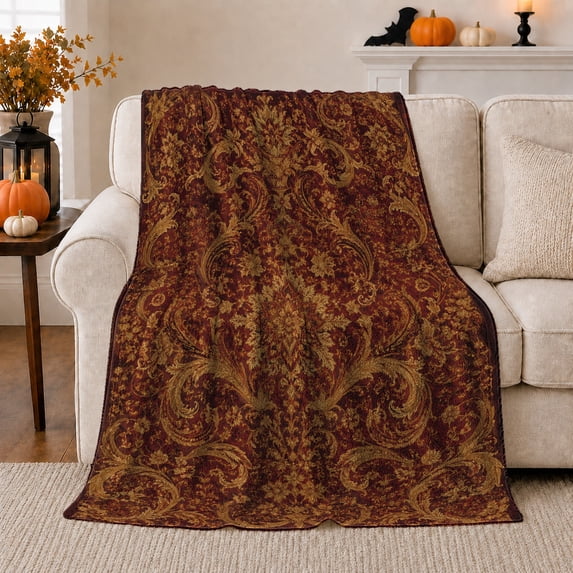 Vintage Acanthus Scroll Artwork Design autumn celebration Autumn Living, Warm Flannel Blanket for Living Room and Family Room, Festive autumn celebration Scene, Art Lovers autumn celebration Gift