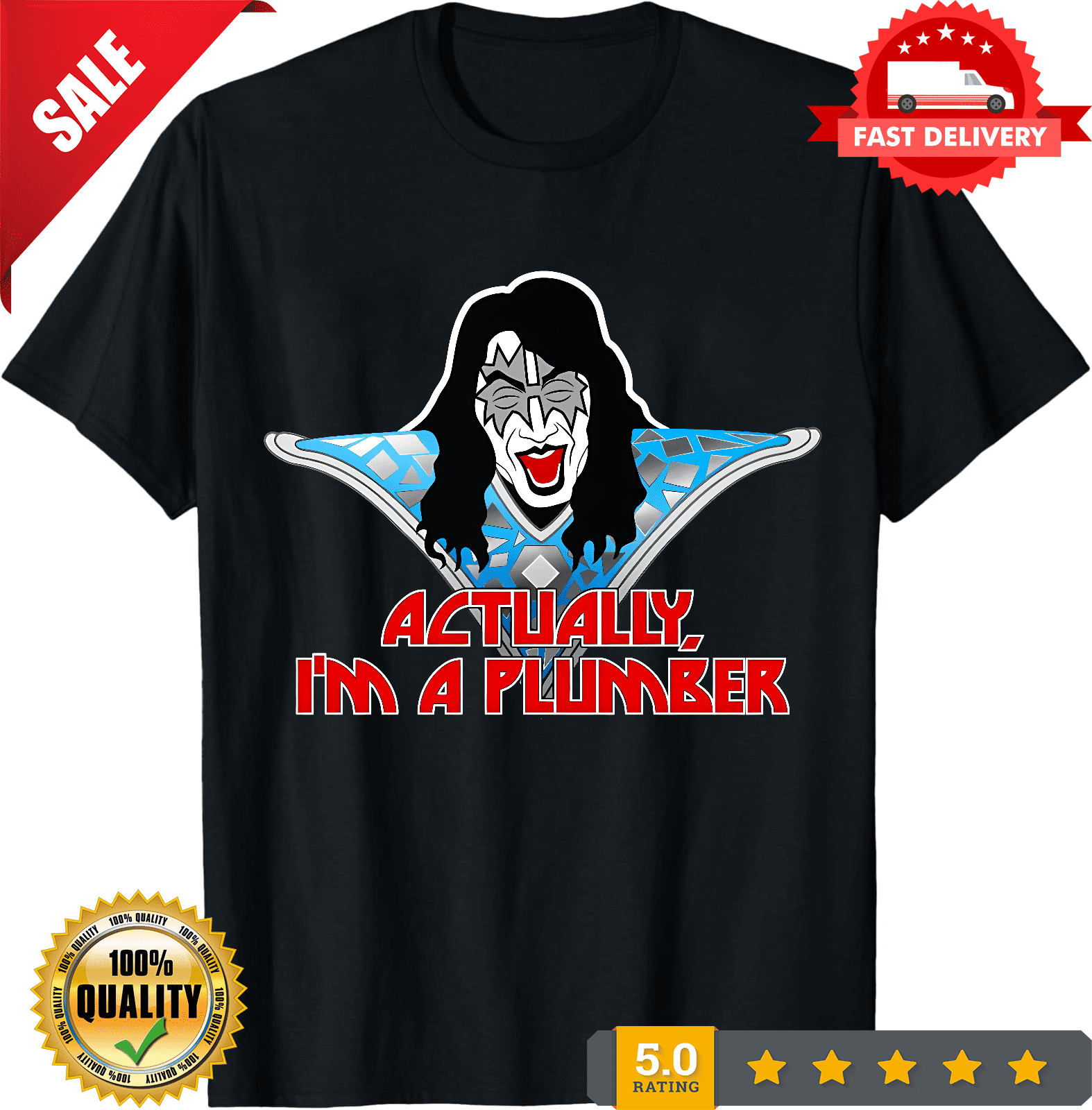 T-shirt Ace Frehley Homme – 100% Coton, Look Rétro Rock, Manches Courtes, Noir, Coupe Classique - 2