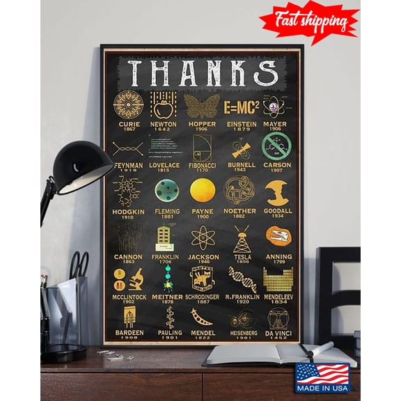 Vintage Achievements In Science Physics And Math Thanks Curie Newton Hopper 16 x 24 Inch Poster