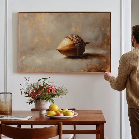 Vintage Acorn Painting Rustic Botanical Wall Art Autumn Nature Decor Neutral Woodland Cozy Farmhouse Aesthetic Wall Art Modern Wall Decor