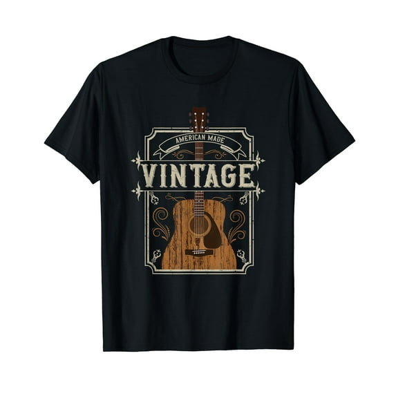 Vintage Acoustic Guitar Collector Retro Guitarist Black T-Shirt