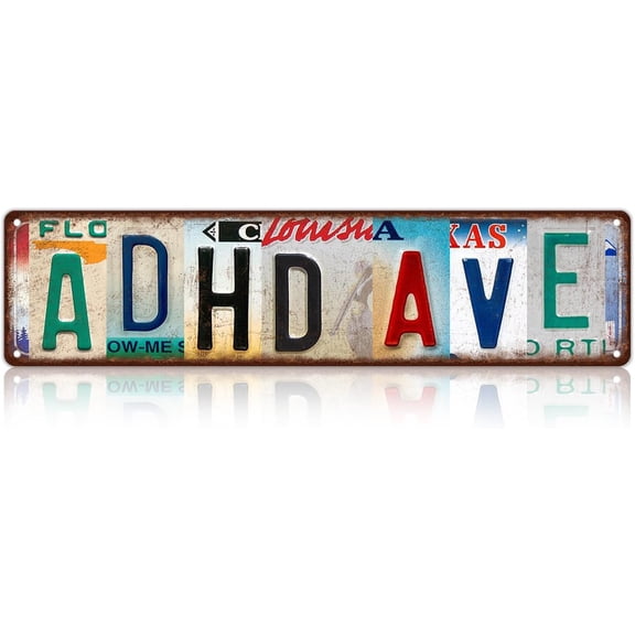 Vintage Adhd Ave Wall Decor Street Signs Metal Tin Signs 16 x 4 Inches