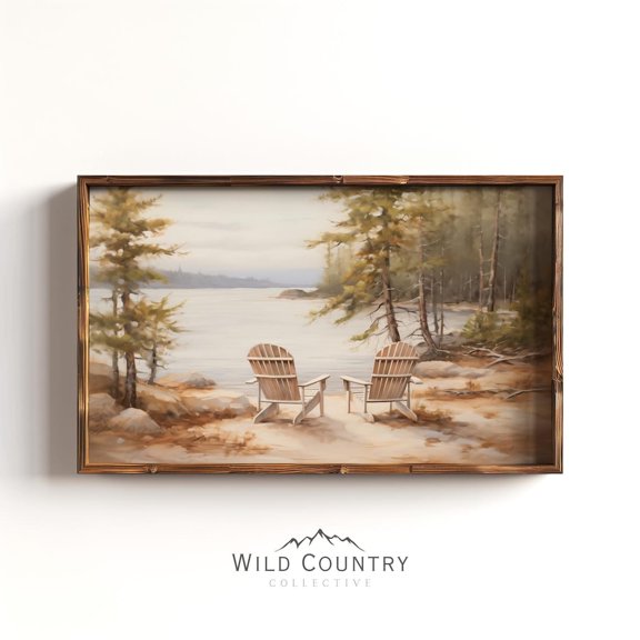 Vintage Adirondack Chairs Lake Landscape Montana Poster
