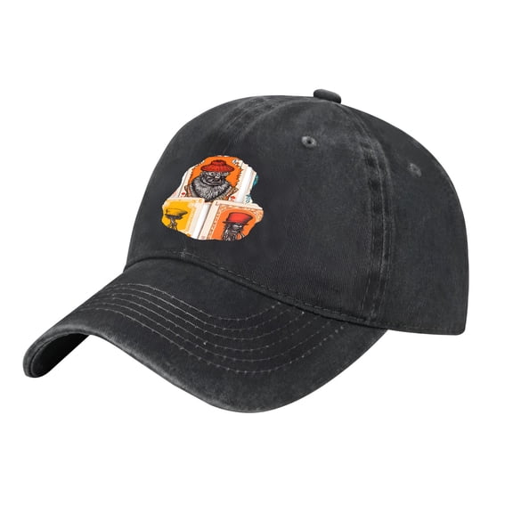 Vintage Adjustable Cotton Washed Distressed Baseball Cap with Colorful Lion Red Hat Decorative Patterns for Men & Women