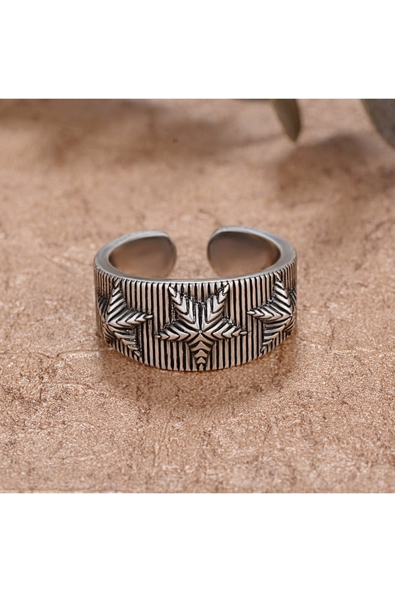 Vintage Adjustable Five-Pointed Star Ring: Unisex Copper Geometric Design, Thai Silver Finish