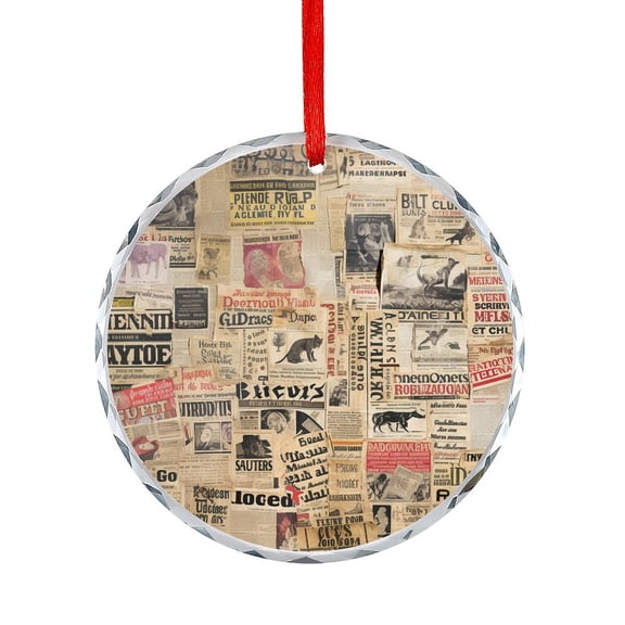 Vintage Ads With Newspaper Advertisements Glass Christmas Ornament Retro Styled Travel Vacation Vintage Crystal Glass Christmas Decor with Holiday Design Xmas Tree Decor
