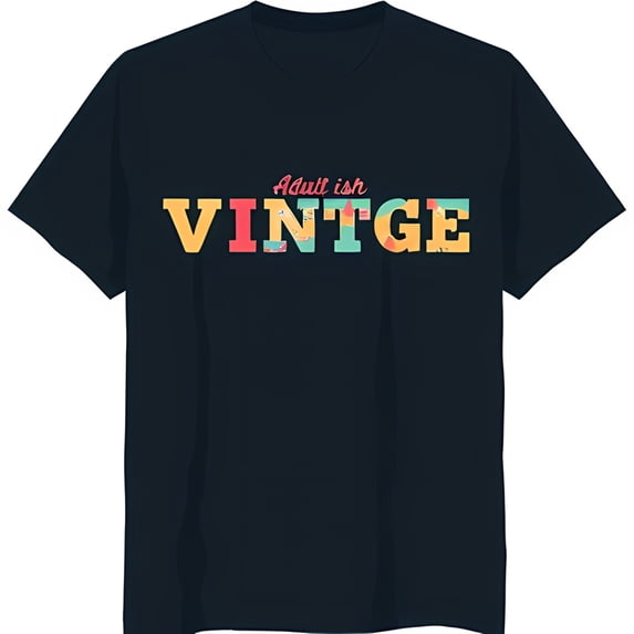 Vintage Adult Ish Black T-Shirt with Bold Retro Graphic Print