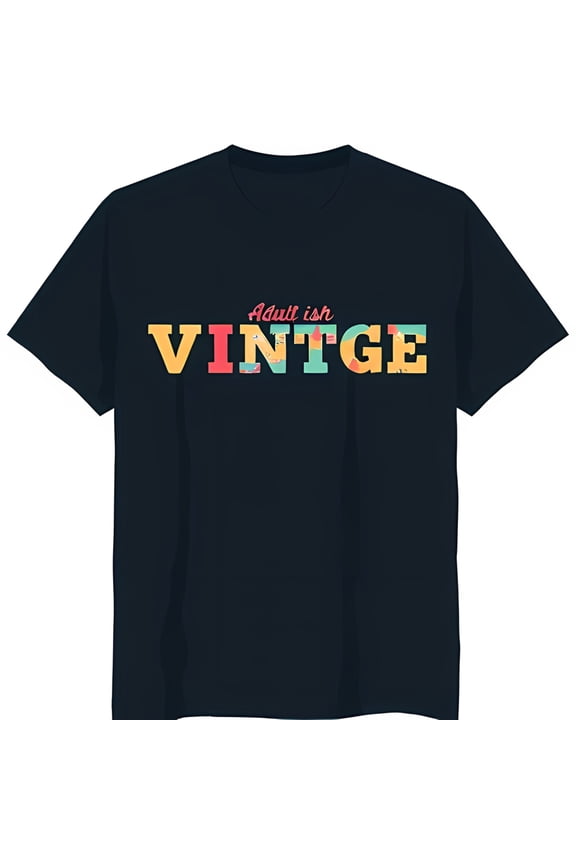 Vintage Adult Ish Black T-Shirt with Bold Retro Graphic Print