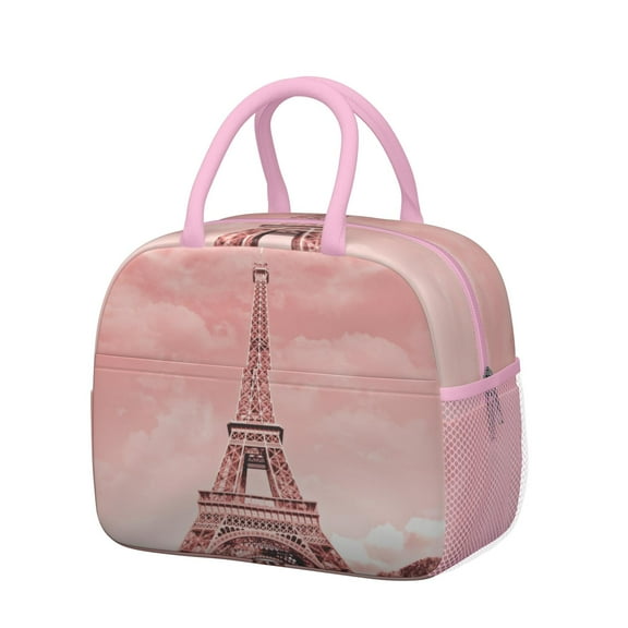 Vintage Adventure Insulated Lunch Bag - Fashion Paris Thermal Lunch Tote for Women, Girly Pink Waterproof Leakproof for Office Travel Vacation