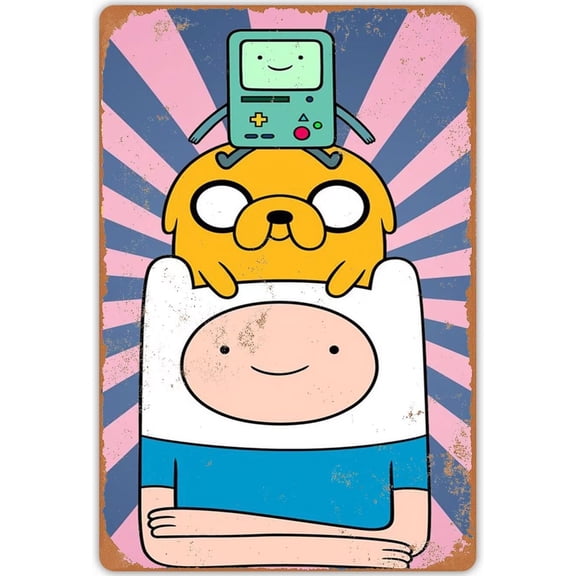 Vintage Adventure Time Poster Metal Plaque Poster Cartoon Science Fiction Animation Retro Metal Tin Sign Plaque Wall Decor Gift For Bathroom Theater Bedroom Cafe Movie Decor 8x12 Inch