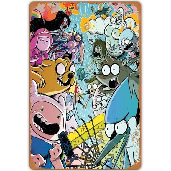 Vintage Adventure Time Poster Metal Sign Cartoon Science Fiction Animation Movie Decor Tin Signs Retro Plaque Wall Decor Gift For Home Kitchen Office Club Bar People Cave Gym 12x17 Inch