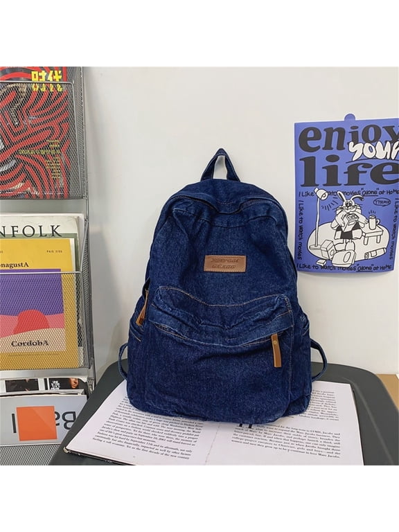 Vintage Aesthetic Denim Backpack for Women Men Retro Bookbags School Bag Travel Jeans Backpack For College